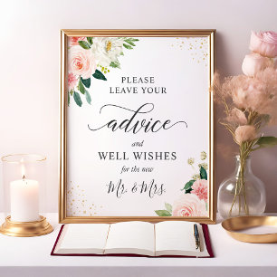 Affiche Blush Pink Floral Advice and Well Wishes Sign
