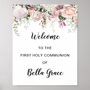 Affiche Blush Pink Floral First Communion Welcome Sign