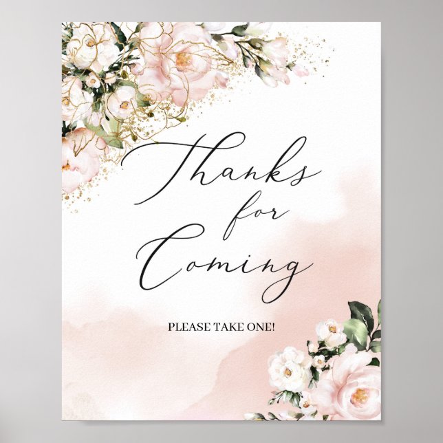Affiche Blush pink floral gold boho thanks for coming sign (Devant)