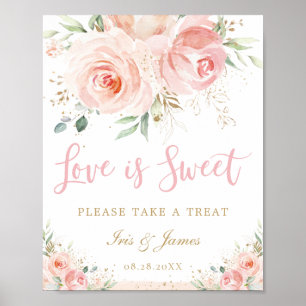 Affiche Blush Pink Floral Love is Sweet Treat Wedding