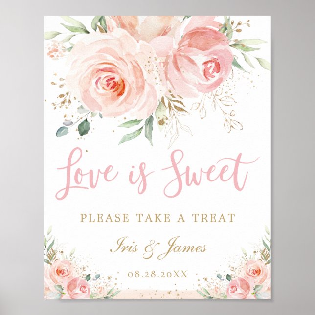 Affiche Blush Pink Floral Love is Sweet Treat Wedding (Devant)