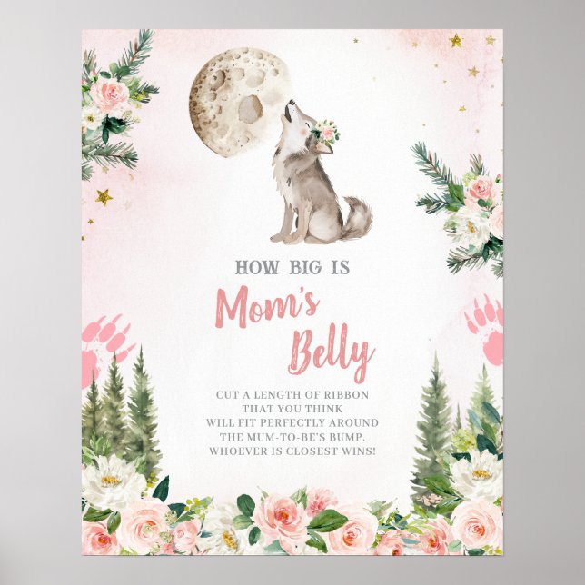 Affiche Blush Pink Floral Moon Forest Wolf Mom's Belly (Devant)