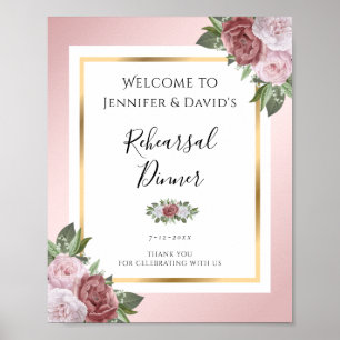 Affiche Blush Pink Floral Rehearsal Dinner Welcome Sign