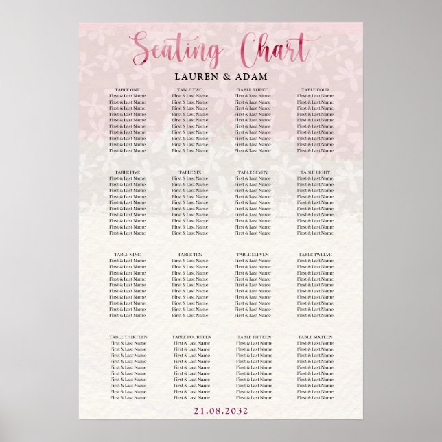 Affiche Blush Pink Floral Watercolor Seating Plan (Devant)
