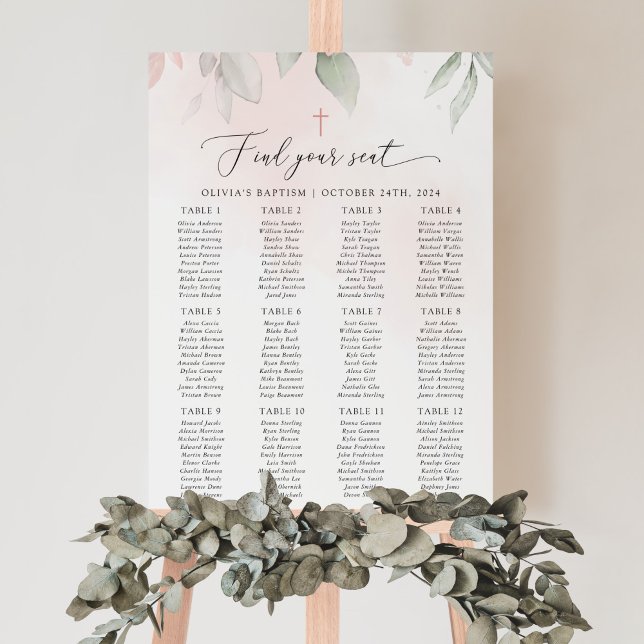 Affiche Blush Pink Flowers, Boho, Baptism Seating Chart (Créateur téléchargé)