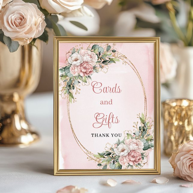 Affiche Blush Pink Flowers Gold Glitter Cards and Gifts  (Blush Pink Flowers Gold Glitter Cards and Gifts Sign)