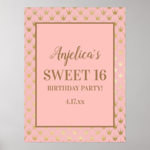 Affiche Blush Pink Gold Tiaras Girl's Sweet 16