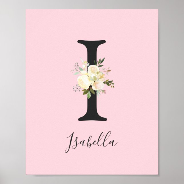 Affiche Blush Pink Letter 'I' Nursery Name Wall Art (Devant)