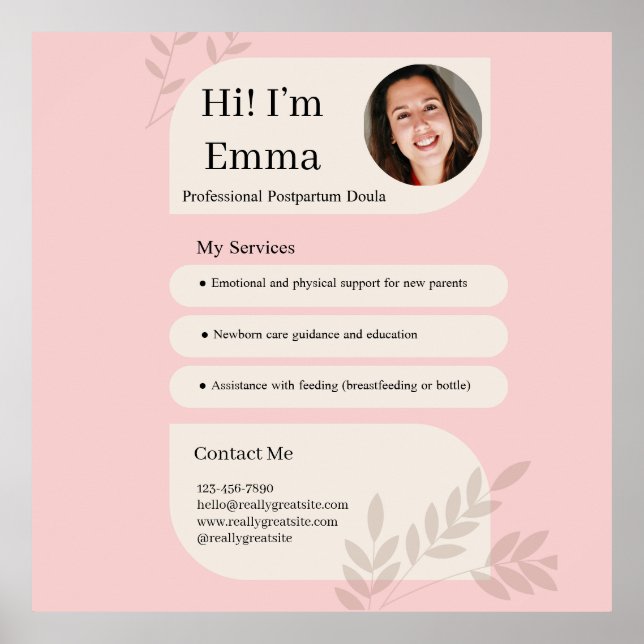 Affiche Blush Pink Postpartum Doula Professional Design (Devant)