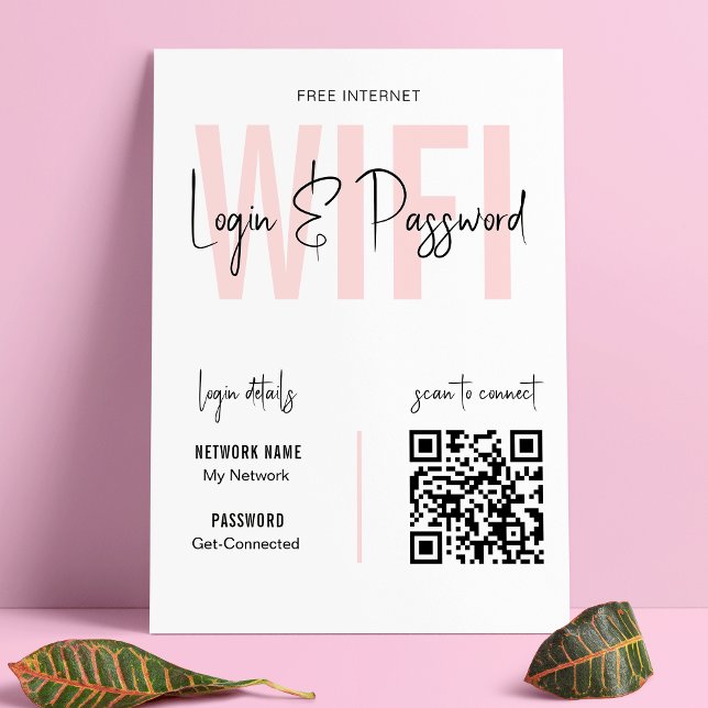 Affiche Blush Pink Qu'est-ce que le mot de passe WIFI QR C (Créateur téléchargé)