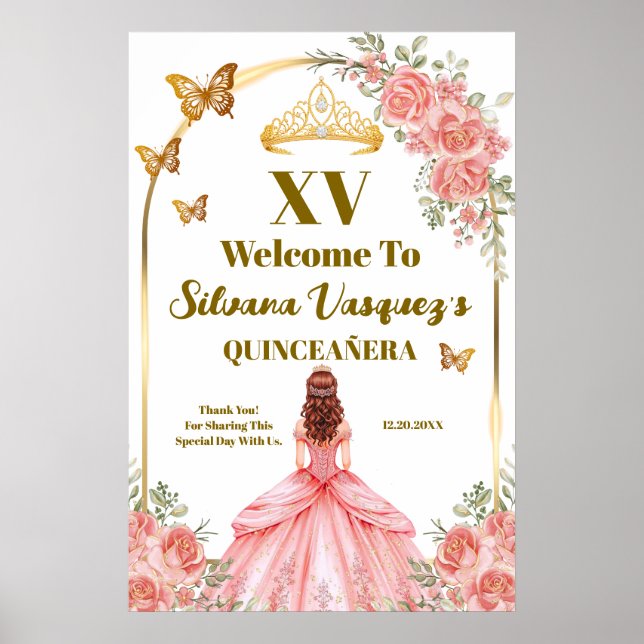 Affiche Blush Pink Quinceanera Welcome Template (Devant)