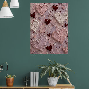Affiche Blush Rose & Bourgogne Coeur Art Texturé Mural