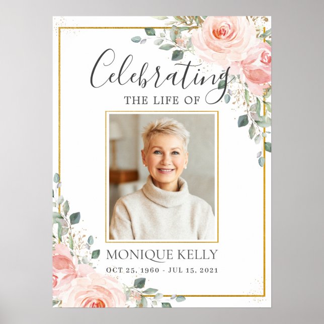 Affiche Blush rose floral Budget Photo Funérailles Mémoria (Devant)