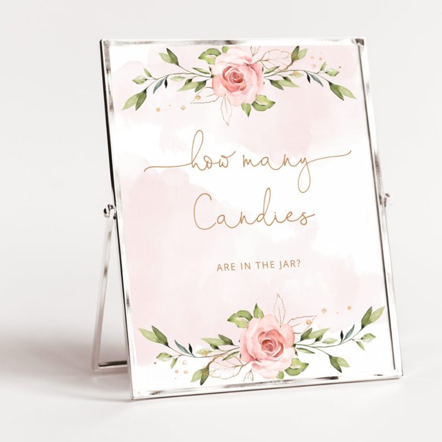 Affiche Blush rose floral or devinez combien de bonbons (Créateur téléchargé)