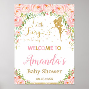 Affiche Blush rose Floral Or Fairy Baby shower Bienvenue
