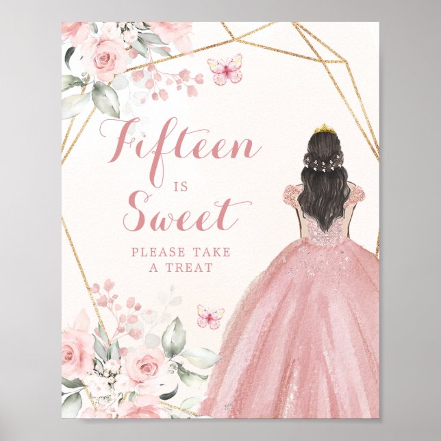 Affiche Blush rose géométrique Quinceañera Quinze est doux (Devant)