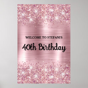 Affiche Blush Rose Gold Glittery Foil Anniversaire Bienven