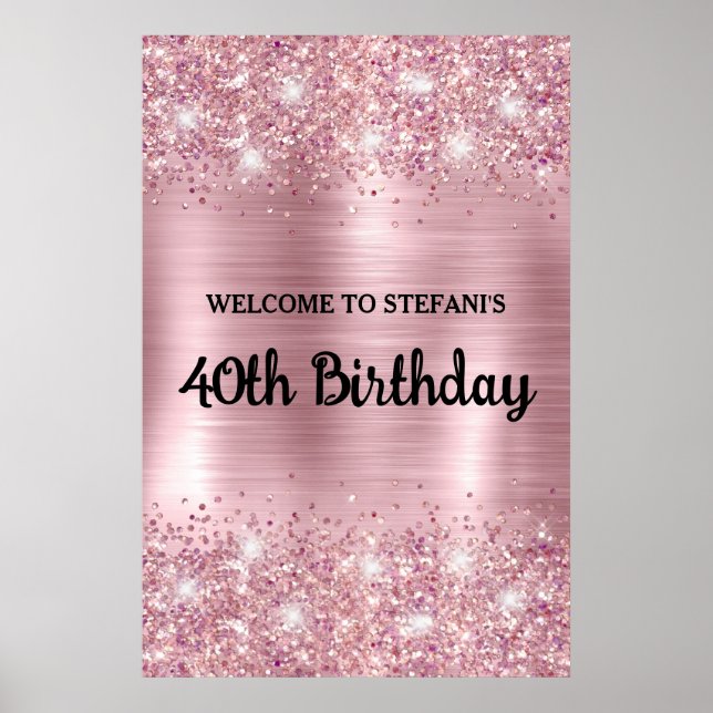Affiche Blush Rose Gold Glittery Foil Anniversaire Bienven (Devant)