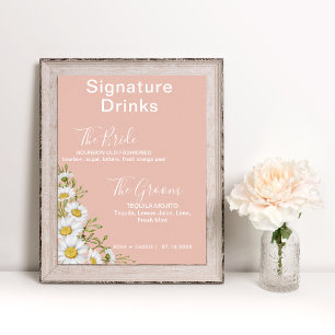 Affiche Blush Rose & White Daisies Signature Boissons
