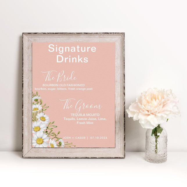 Affiche Blush Rose & White Daisies Signature Boissons (Créateur téléchargé)