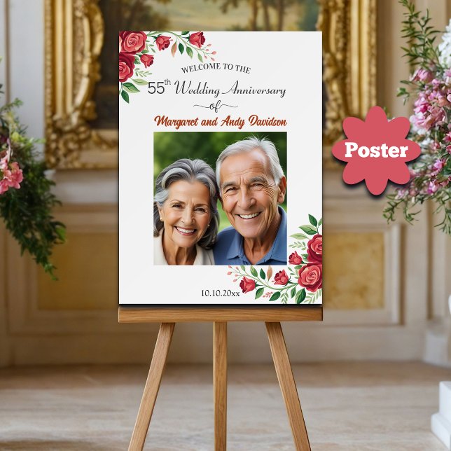 Affiche Blush Roses 55th Wedding Anniversary Photo Welcome (Créateur téléchargé)