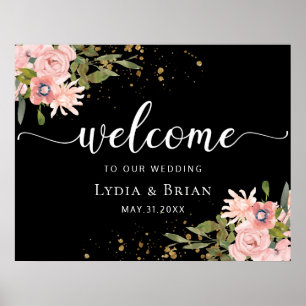 Affiche Blush Roses & Gold sur l'Affiche de bienvenue Mari