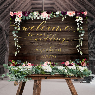 Affiche Blush Rustic Wood Gold Fancy Calligraphie Bienvenu
