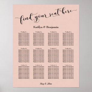 Affiche Blush, Typographie Mariage Réception Carte de sièg