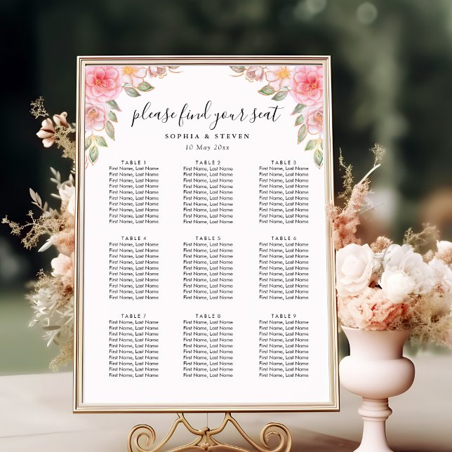 Affiche Blush Watercolor Florals with Gold Accents Wedding (Créateur téléchargé)