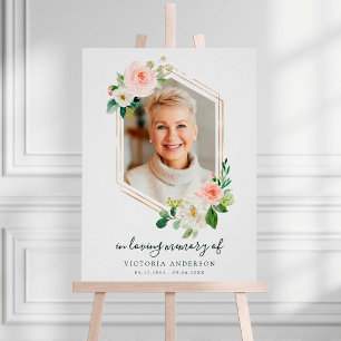 Affiche Blush White Bloom Gold Hexagon funéraire Bienvenue