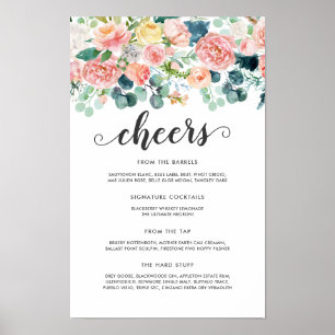 Affiche Blushing Summer Floral Wedding Bar Menu
