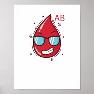 Affiche Bluttropfen mit Sonnenbrille Blutgruppe AB
