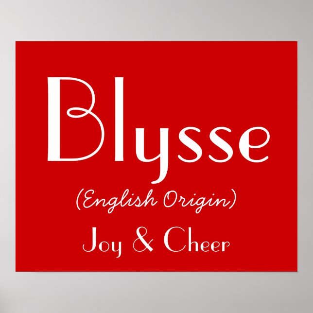 Affiche Blysse Origine Anglaise Avec Signification En Roug (Devant)