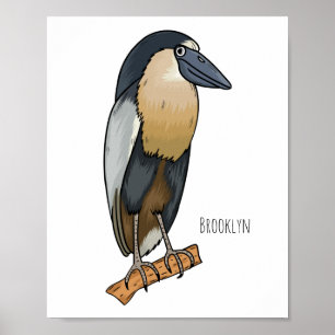 Affiche Boat-billed heron bird cartoon