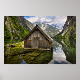Affiche Boathouse dans le lac Obersee dans les Alpes en Al