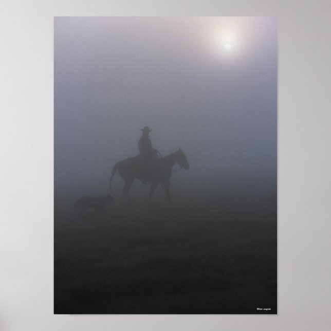 Affiche Bob Langrish | Cowboy À Rider En Mist Avec Chien (Devant)