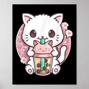 Affiche Boba Chat Boba Thé Buble Thé Kawaii Anime Chat Kaw