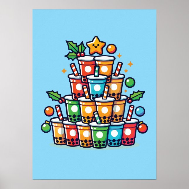 Affiche Boba Christmas Tree - Funky Bubble Tea Holiday (Devant)