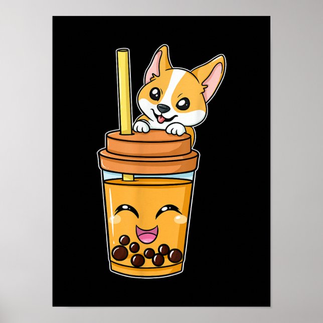 Affiche Boba Tapioca Perles Bubble Lait Thé Boire Corgi (Devant)