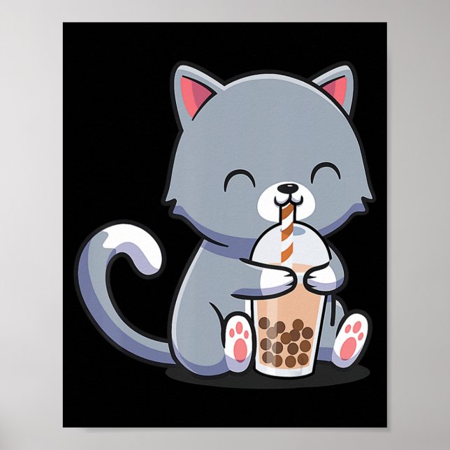 Affiche Boba Tea Cat Bubble Tea Cat Kawaii Anime Neko Cade (Devant)