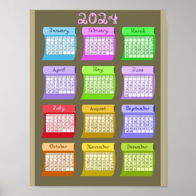 Affiche Bobines de Tissu Police 2024 Calendrier Imprimable (Devant)