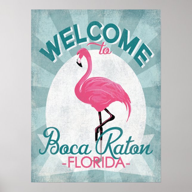 Affiche Boca Raton Florida Flamant rose rose Retro (Devant)