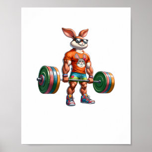 Affiche Bodybuilder Bunny de Pâques Powerlifter Deadlife G