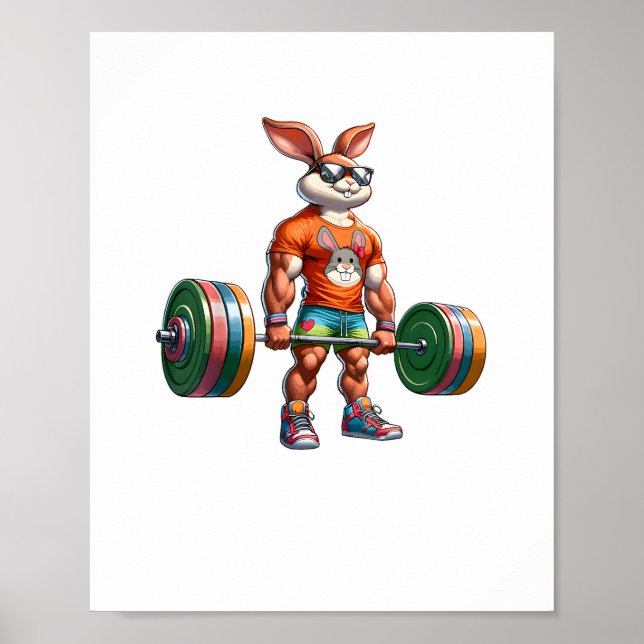 Affiche Bodybuilder Bunny de Pâques Powerlifter Deadlife G (Devant)