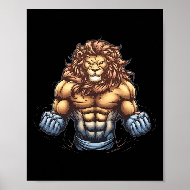 Affiche Bodybuilder Lion Lover Gym Porter Fitness Exercice (Devant)