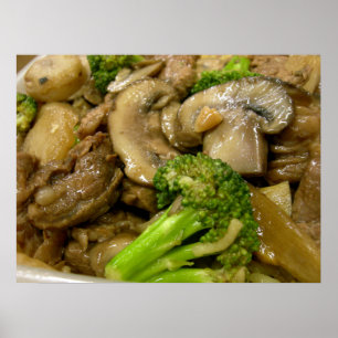 Affiche Boeuf, brocoli et champignons remuer la frite