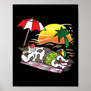 Affiche Boeuf rôti vache bronzage à la plage drôle bbq via