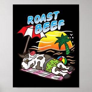 Affiche Boeuf rôti vache bronzage à la plage drôle bbq via