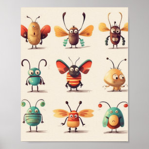 Affiche bogue, créature, insecte, drôles de bogues