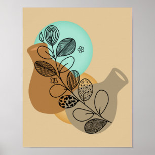 AFFICHE BOHÈME ABSTRAIT MINIMALISTE AVEC FEUILLE NOIRE